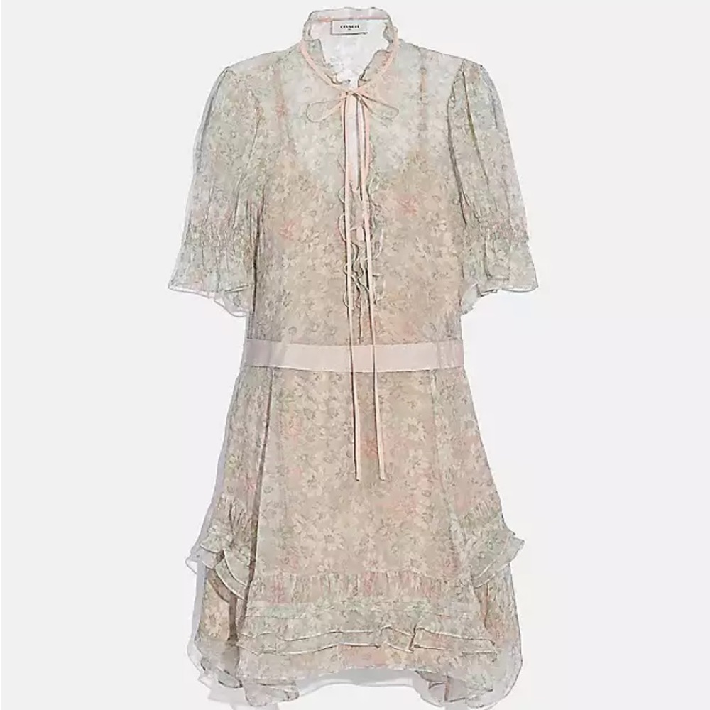 COACH 100% SILK FLORAL TIERED DRESS 8 - Picture 4 of 5